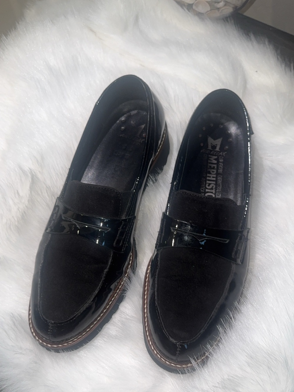 Mephisto Black Leather & Suede Penny Loafers
